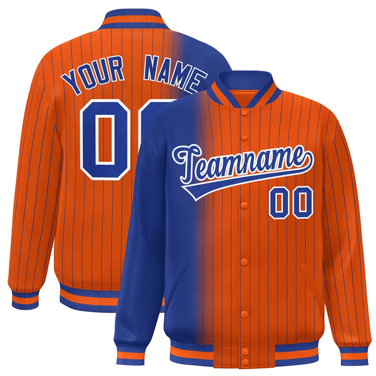 Orange Royal Gradient Pinstripe Varsity Full-Snap Baseball Jacket