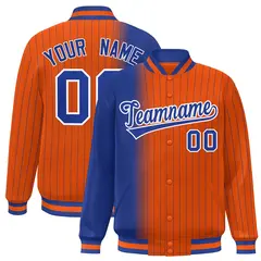 Orange Royal Gradient Pinstripe Varsity Full-Snap Baseball Jacket 1
