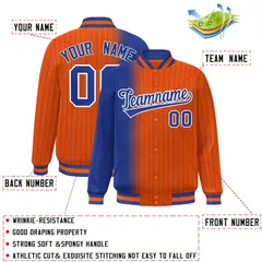 Orange Royal Gradient Pinstripe Varsity Full-Snap Baseball Jacket 2