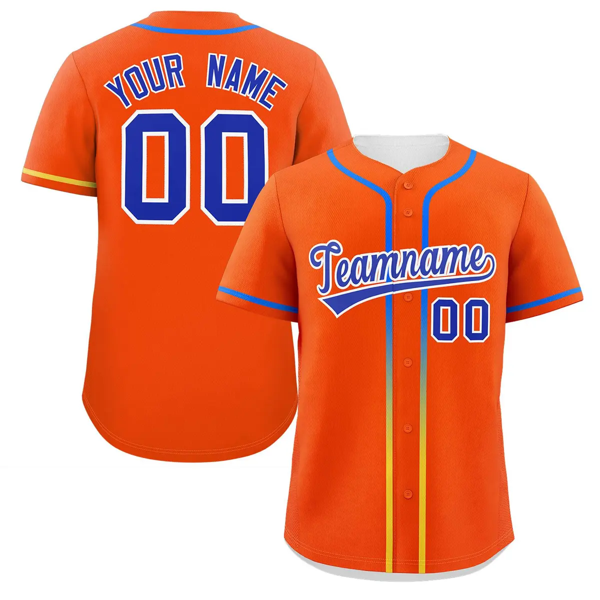 Orange Royal Gradient Ribbed Authentic Baseball Jersey