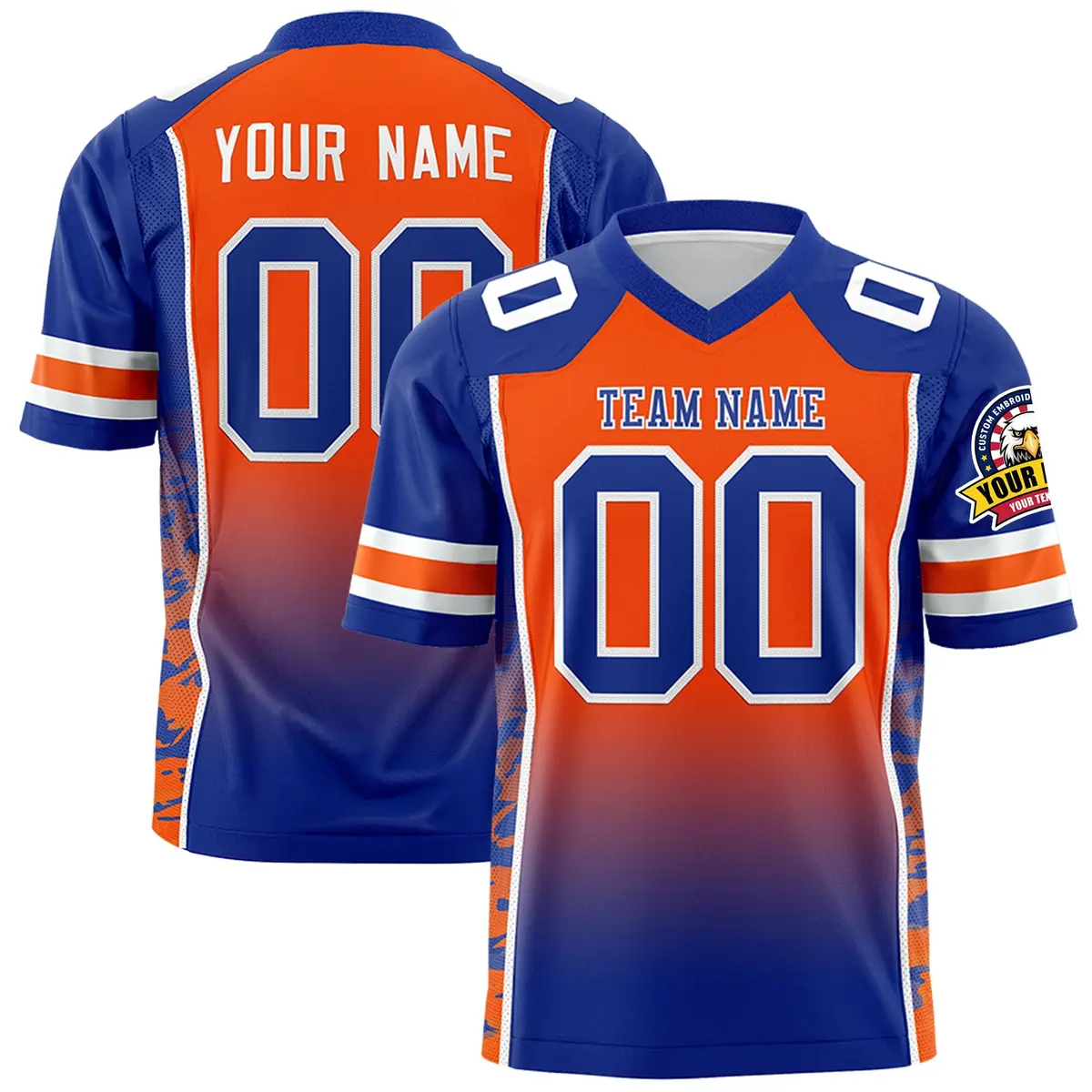 Orange Royal Gradient Side Pattern Authentic Football Jersey