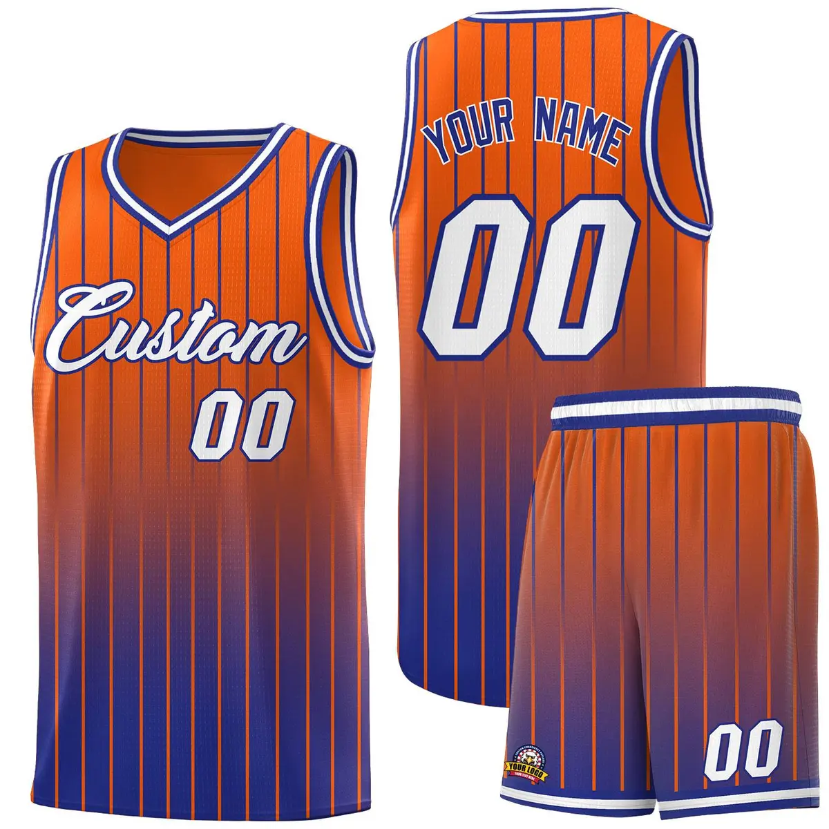 Orange Royal Gradient Stripe Basketball Jersey