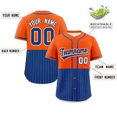 Orange Royal Half Stripe Authentic Baseball Jersey 2