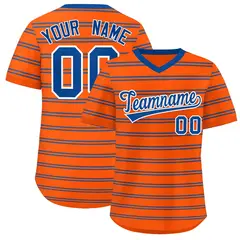Orange Royal Horizontal Stripe Pullover Baseball Jersey 1