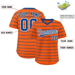 Orange Royal Horizontal Stripe Pullover Baseball Jersey 2
