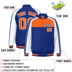 Orange Royal K-Ribbon Raglan Full-Snap Color Block Letterman Jacket 2