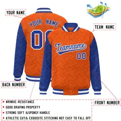 Orange Royal L Pattern Raglan Full-Snap Varsity Letterman Jacket 2