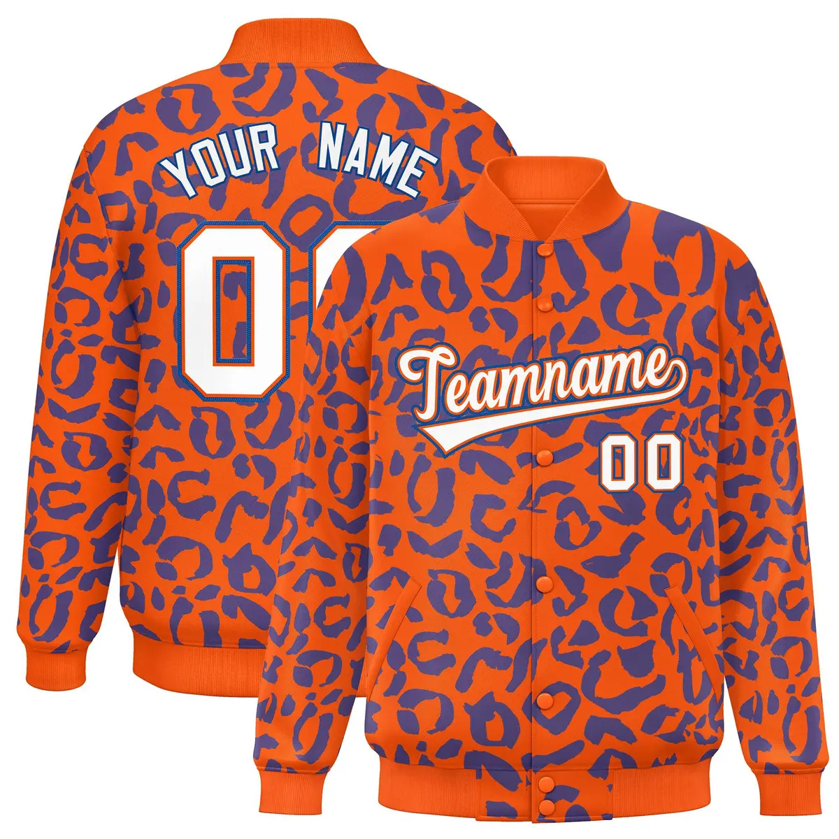 Orange Royal Leopard Graffiti Varsity Letterman Baseball Jacket