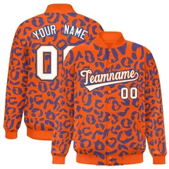 Orange Royal Leopard Graffiti Varsity Letterman Baseball Jacket 1