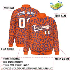 Orange Royal Leopard Graffiti Varsity Letterman Baseball Jacket 2
