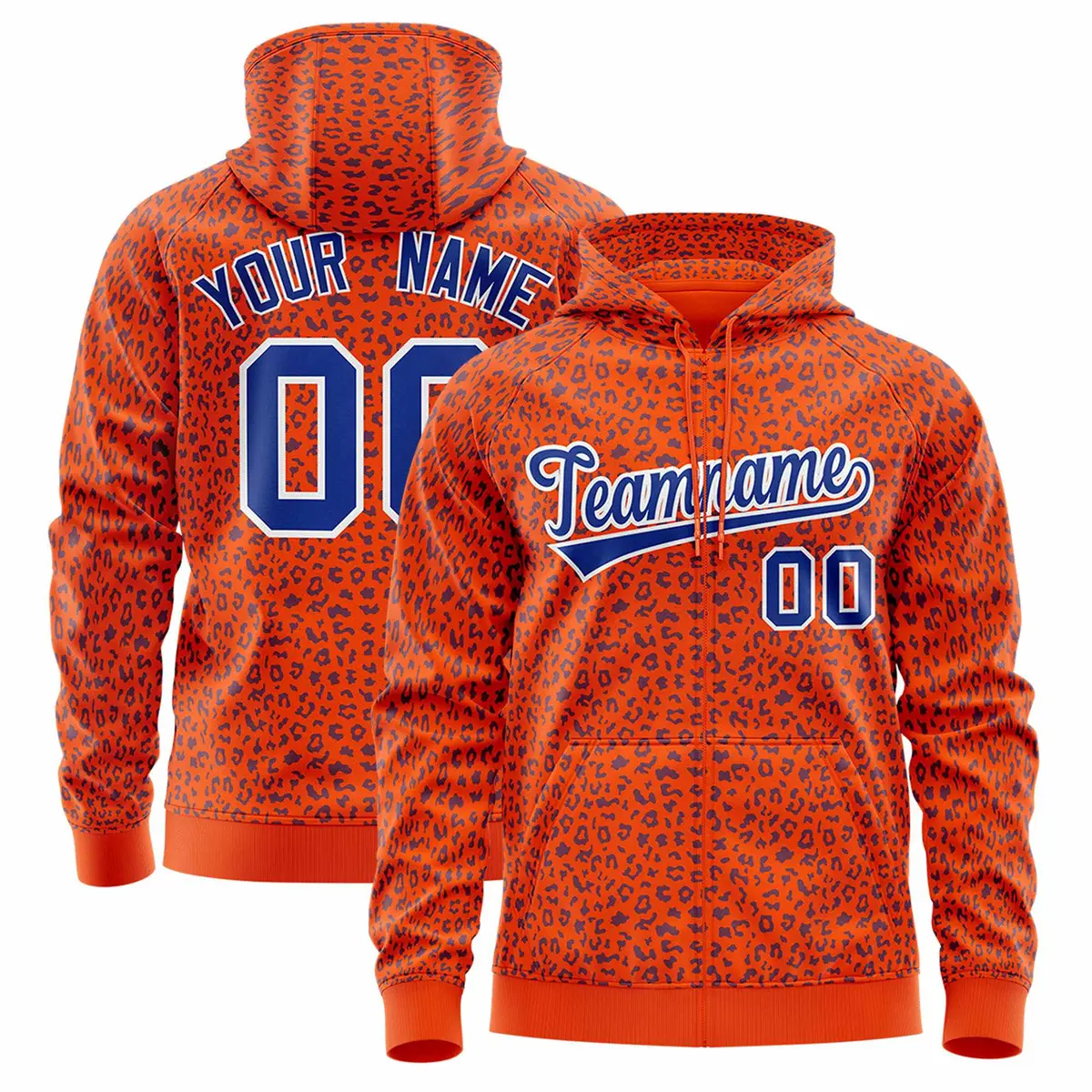 Orange Royal Leopard Print Varsity Letterman Jacket Hoodie