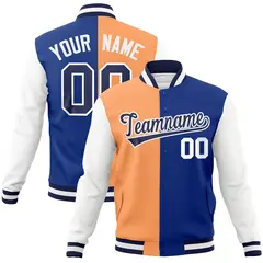 Orange Royal-Navy Two Tone Split Varsity Full-Snap Letterman Jacket 1