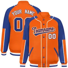 Orange Royal-Orange Raglan Sleeves Full-Snap Letterman Baseball Jacket