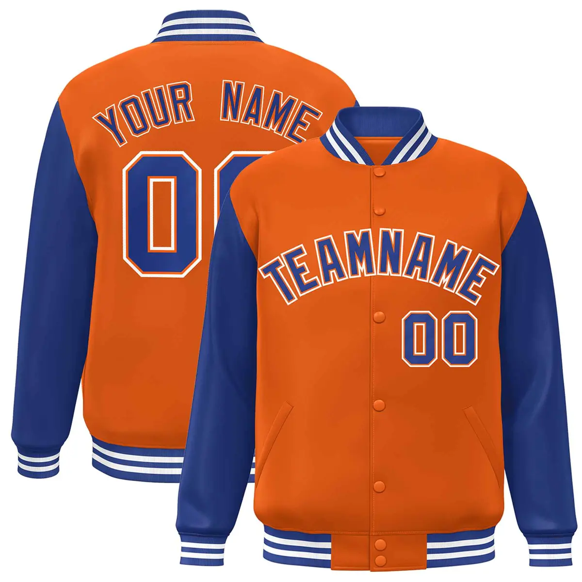 Orange Royal-Orange Raglan Sleeves Varsity Full-Snap Letterman Jacket