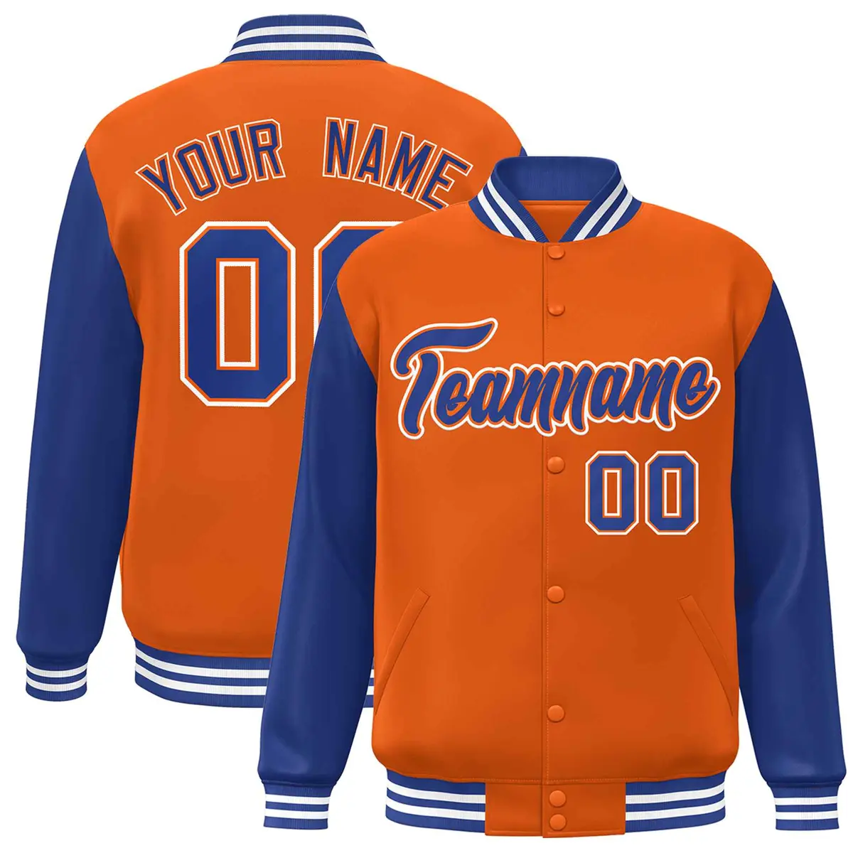 Orange Royal-Orange Raglan Sleeves Varsity Full-Snap Letterman Jacket