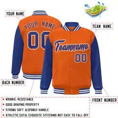 Orange Royal-Orange Raglan Sleeves Varsity Full-Snap Letterman Jacket 2