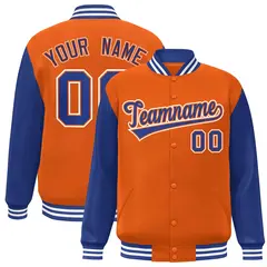 Orange Royal-Orange Raglan Sleeves Varsity Full-Snap Letterman Jacket 1