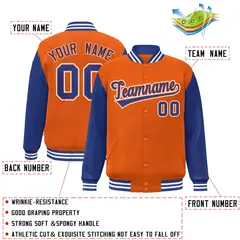 Orange Royal-Orange Raglan Sleeves Varsity Full-Snap Letterman Jacket 2