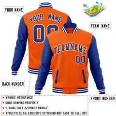 Orange Royal-Orange Raglan Sleeves Varsity Full-Snap Letterman Jacket 4