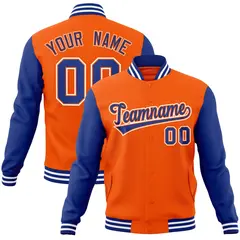 Orange Royal-Orange Raglan Sleeves Varsity Full-Snap Letterman Jacket