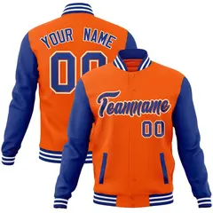 Orange Royal-Orange Raglan Sleeves Varsity Full-Snap Letterman Jacket