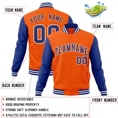 Orange Royal-Orange Raglan Sleeves Varsity Full-Snap Letterman Jacket 4