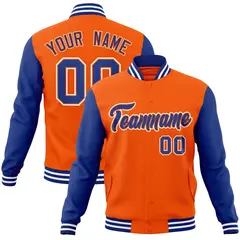 Orange Royal-Orange Raglan Sleeves Varsity Full-Snap Letterman Jacket