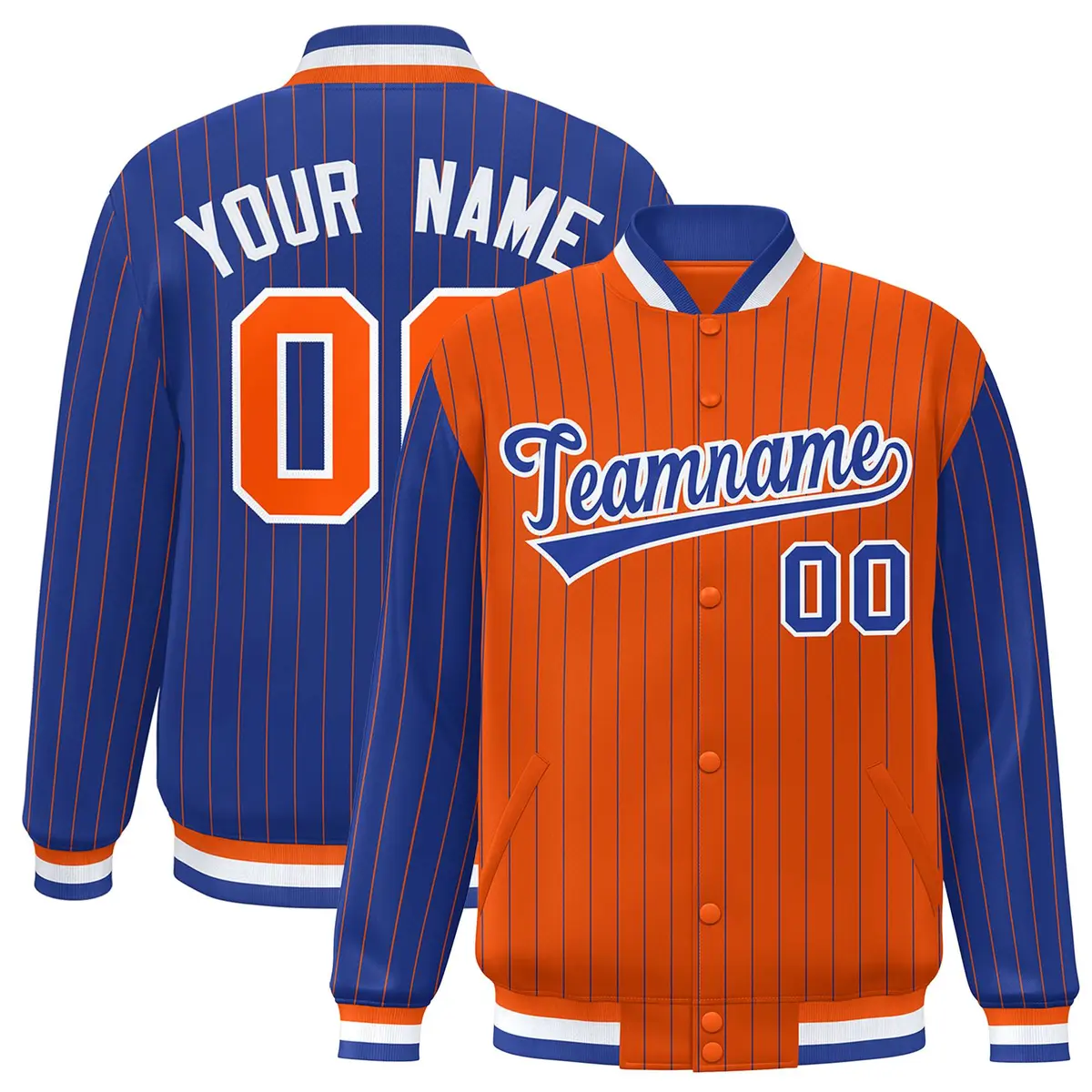Orange Royal Pinstripe Raglan Varsity Letterman Baseball Jacket