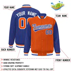 Orange Royal Pinstripe Raglan Varsity Letterman Baseball Jacket 2