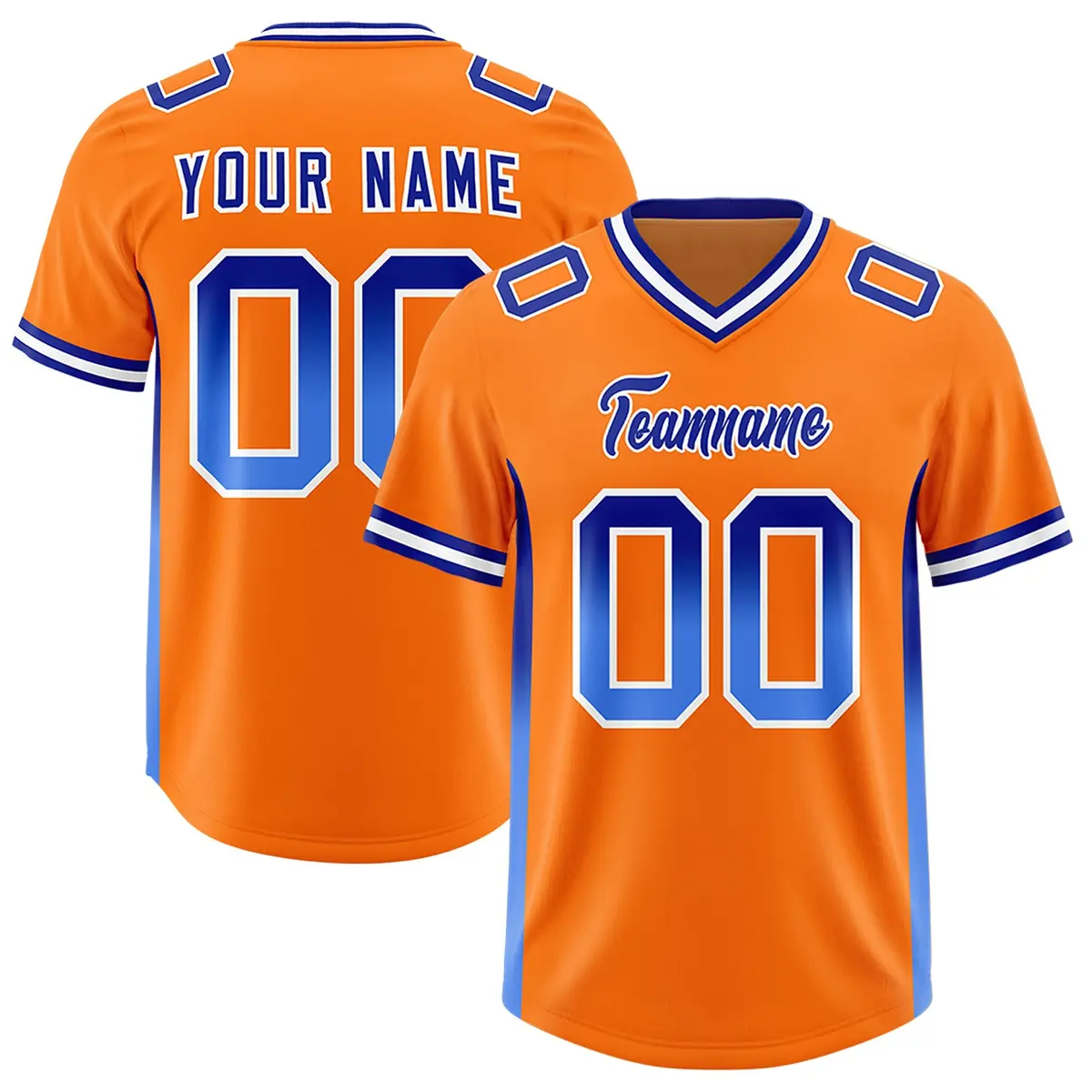 Orange Royal Powder Blue Gradient Sides Football Jersey