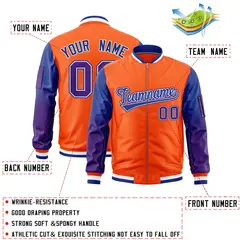 Orange Royal-Purple Gradient Full-Zip Letterman Bomber Jacket 2