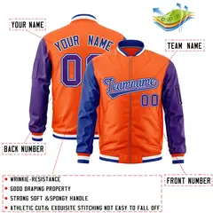 Orange Royal Purple Varsity Letterman Bomber Jacket Full-Zip Raglan Sleeves 2