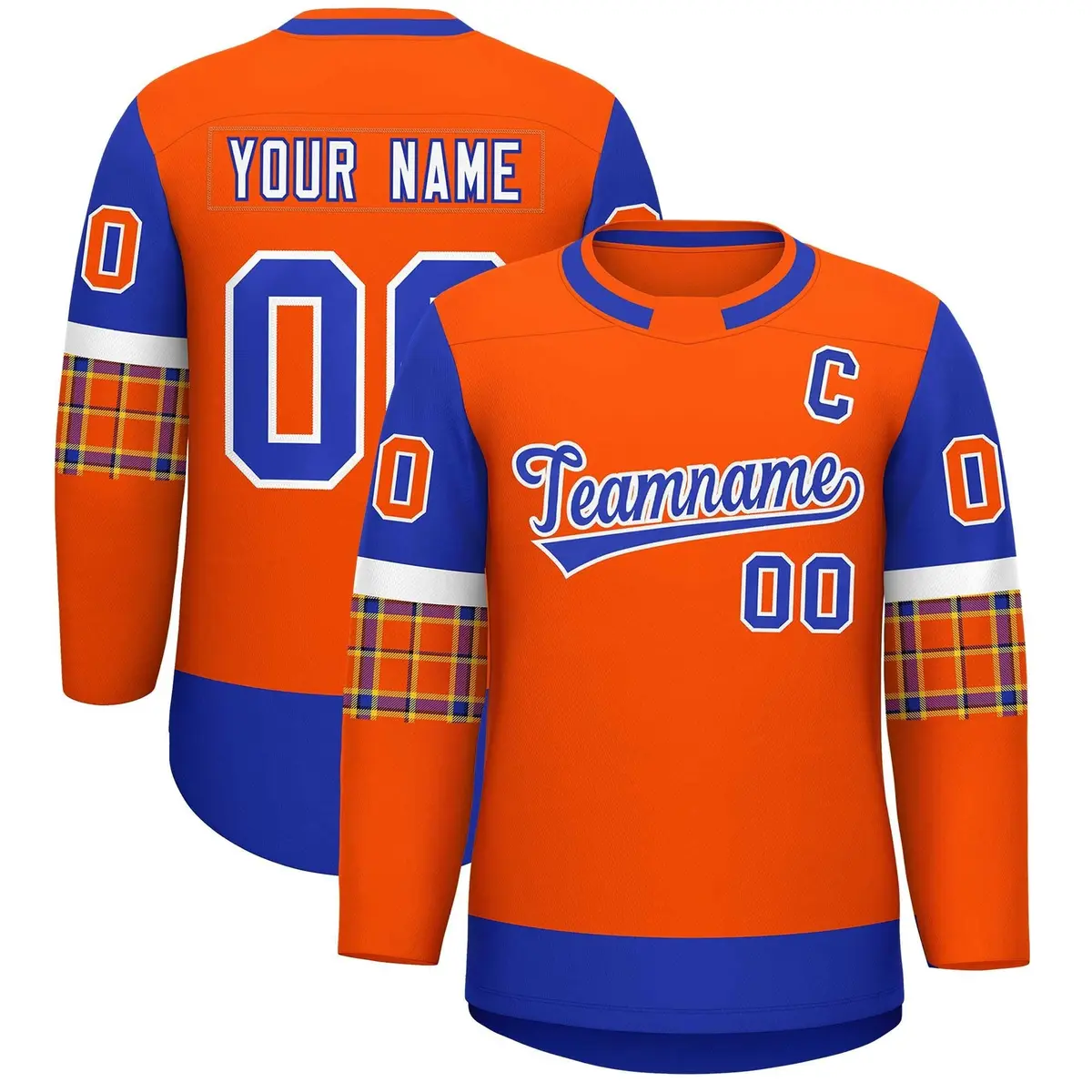 Orange Royal Raglan Sleeves Round-Neck Hockey Jersey