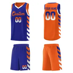 Orange Royal Reversible Basketball Kits - Side Arrow Royal White Gradient 5