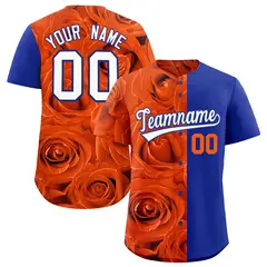 Orange Royal Rose Print Split Baseball Jersey