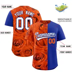 Orange Royal Rose Print Split Baseball Jersey 2