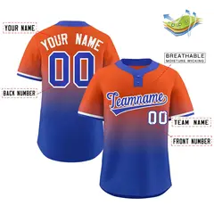 Orange Royal Royal-White Gradient Two-Button Softball Jersey 2