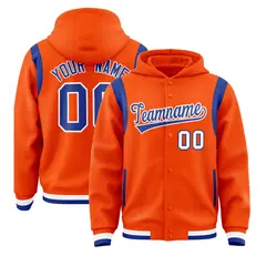 Orange Royal Shoulder Color Block Varsity Letterman Jacket Hoodie 1