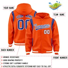 Orange Royal Shoulder Color Block Varsity Letterman Jacket Hoodie 4
