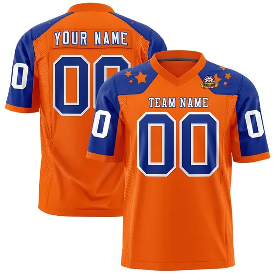 Orange Royal Shoulder Star Pattern Flag Football Jersey