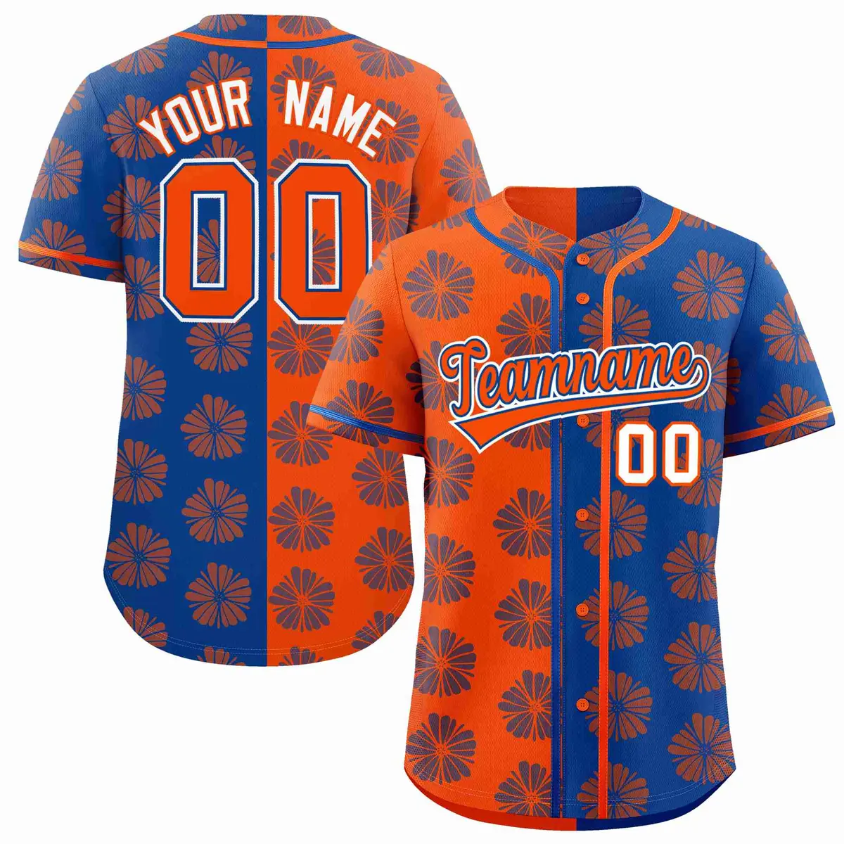 Orange Royal Split Flower Graffiti Authentic Baseball Jersey