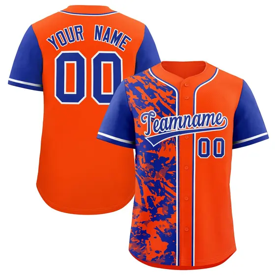 Orange Royal Split Graffiti Raglan Sleeve Baseball Jersey