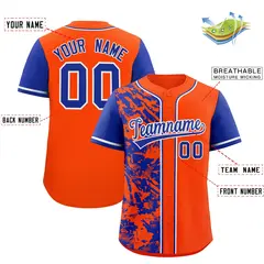 Orange Royal Split Graffiti Raglan Sleeve Baseball Jersey 2