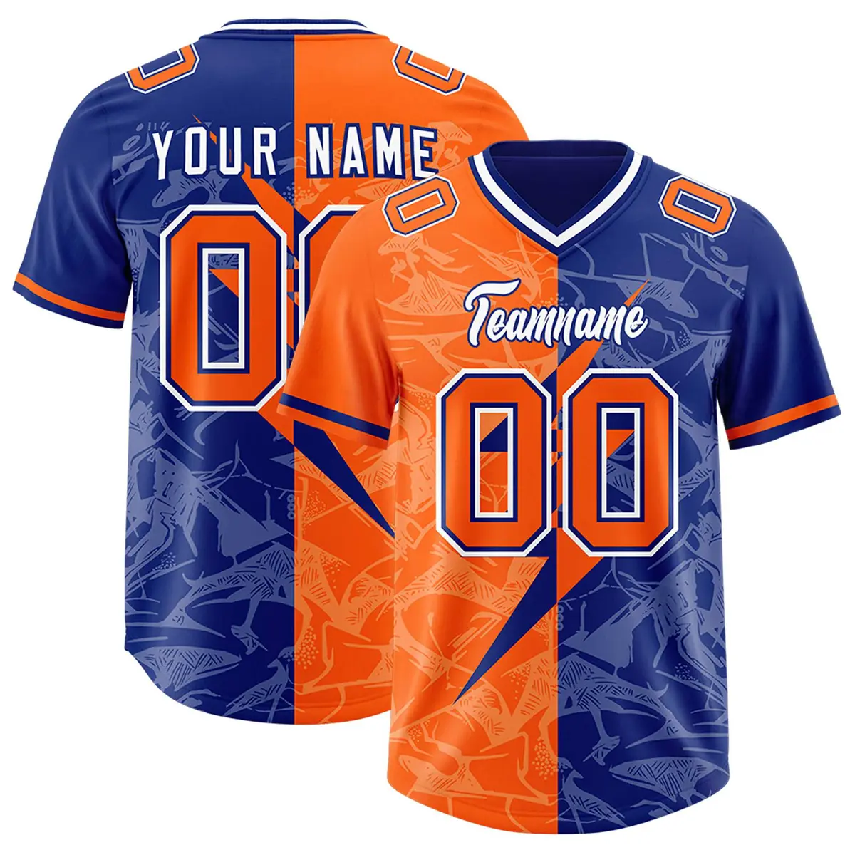 Orange Royal Split Lightning Pattern Football Jersey