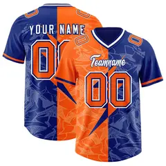 Orange Royal Split Lightning Pattern Football Jersey