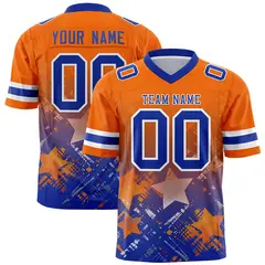 Orange Royal Star Gradient Flag Football Jersey 1