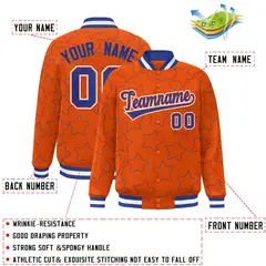 Orange Royal Star Pattern Varsity Full-Snap Letterman Baseball Jacket 2