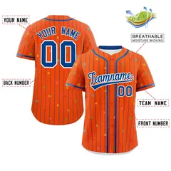 Orange Royal Stripe Star Pattern Authentic Baseball Jersey 2