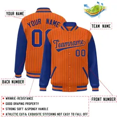 Orange Royal Stripe Varsity Bomber Jacket with Raglan Sleeves 2