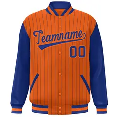 Orange Royal Stripe Varsity Bomber Jacket with Raglan Sleeves 3